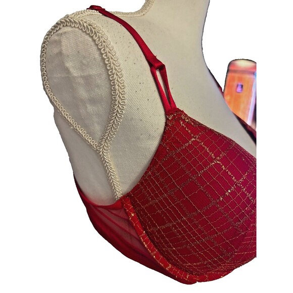 Victoria's Secret red plaid w/sparkly gold accent push up bra size 38C pre-loved - Picture 6 of 9